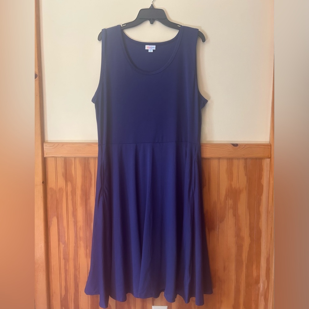 LuLaRoe Blue Sleeveless A-Line Midi Dress with Pockets